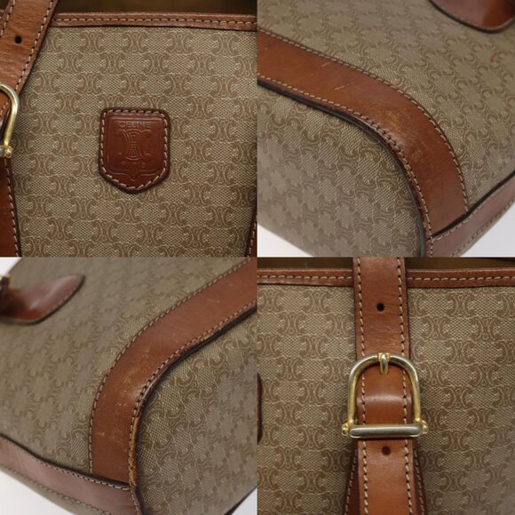 CELINE Macadam Canvas Tote Bag PVC Beige Gold Auth BA2311 - Picture 12 of 14